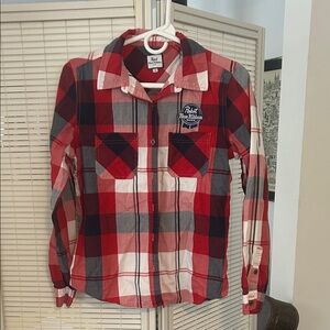 Pabst Blue Ribbon Plaid Flannel Shirt Woman size medium
